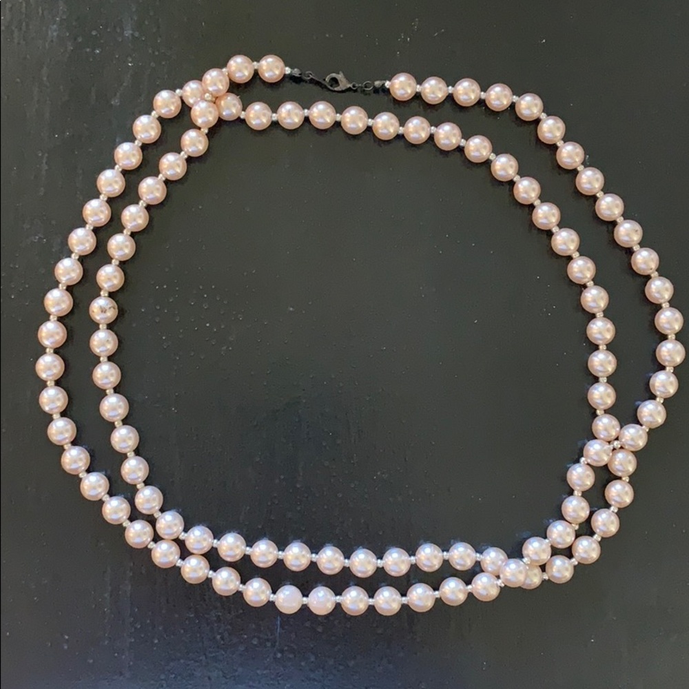 Long Light Pink Pearl Necklace